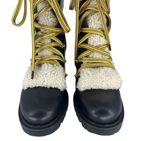 Christian Louboutin Black Calfskin Shearling Yetita 70 Combat Hiker Boots - Picture 9 of 16